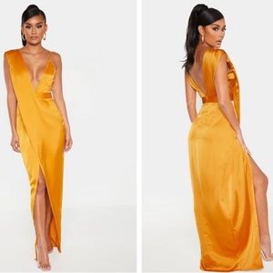 Mustard Asymmetric Drape Detail Maxi Dress